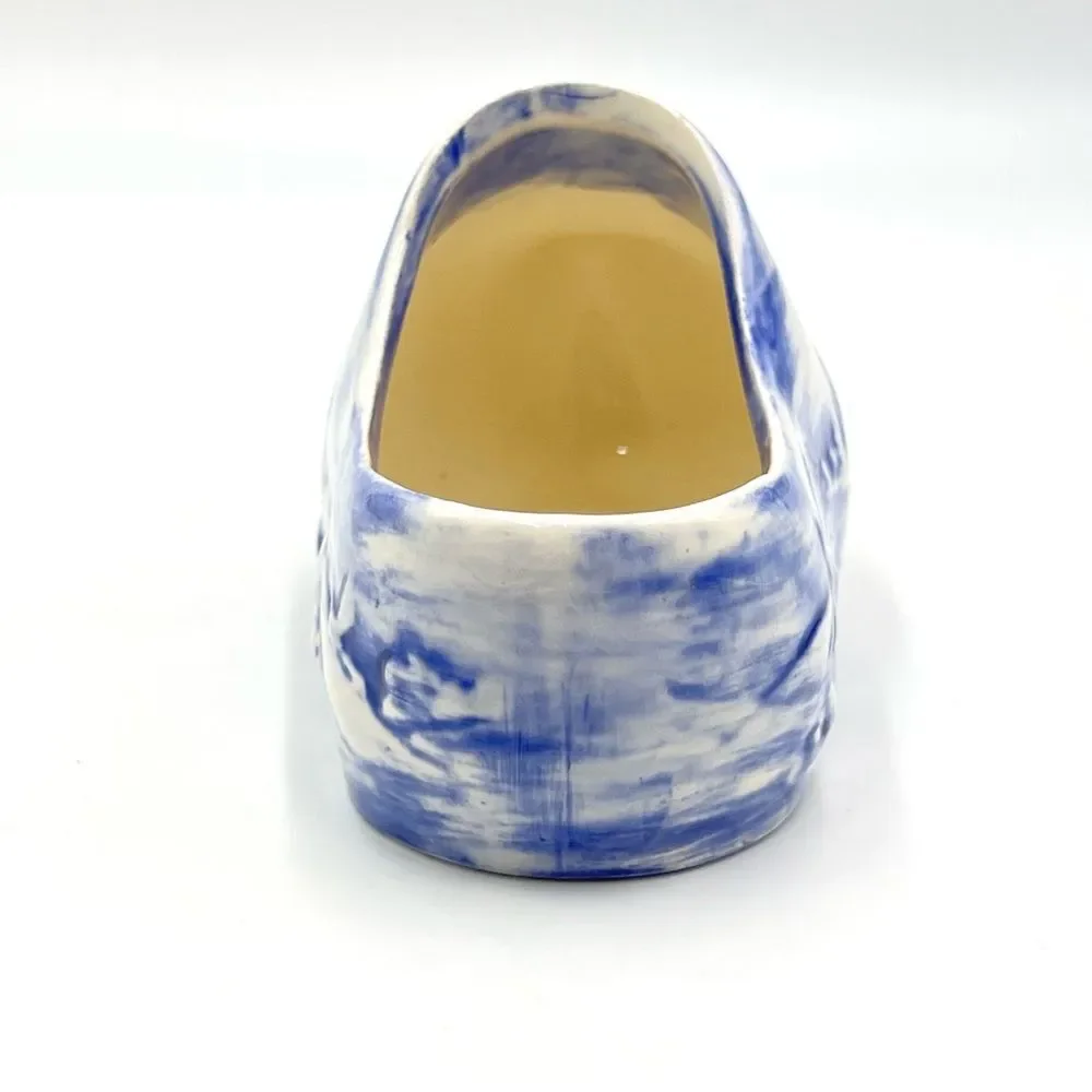Vintage Holland Pottery Dutch Blue & White Scenic‎ Small Shoe Clog